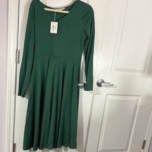 Peruvian Connection :Elegant Green Long Sleeve Dress